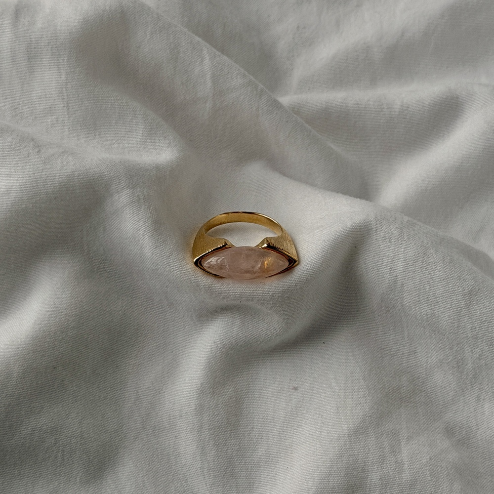 Gold Plated Elegant Rose Quartz Ring (US 5.5)